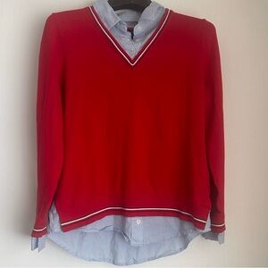 Tommy Hilfiger Red button up collard twofer Sweater .